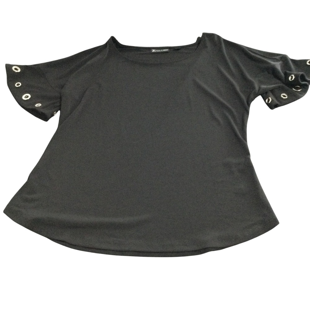 7th Avenue New York & Company Black Top Short Sleeve Grommet Detail size S